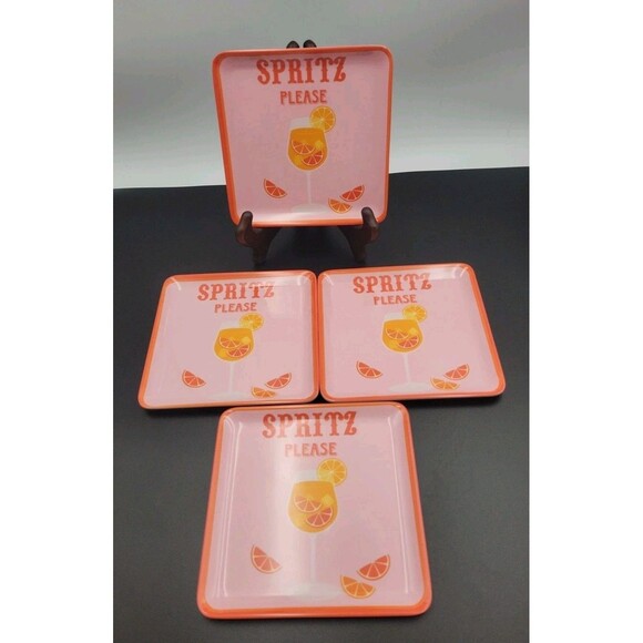 C&C California Home  4 Appetizer Plates SPRITZ PLEASE Square Melamine Cocktails - Picture 2 of 8